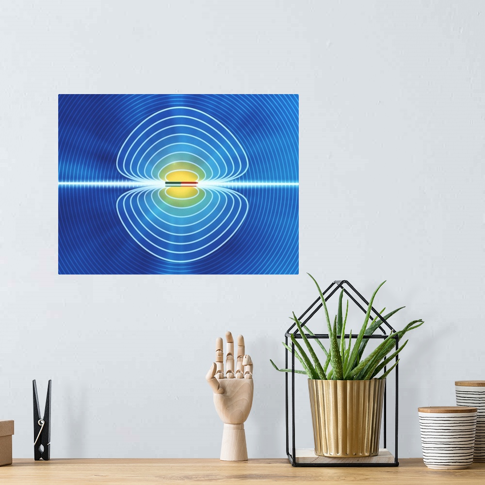 A bohemian room featuring Magnetic field. Computer artwork of the magnetic field around a magnet. The field is the three- d...