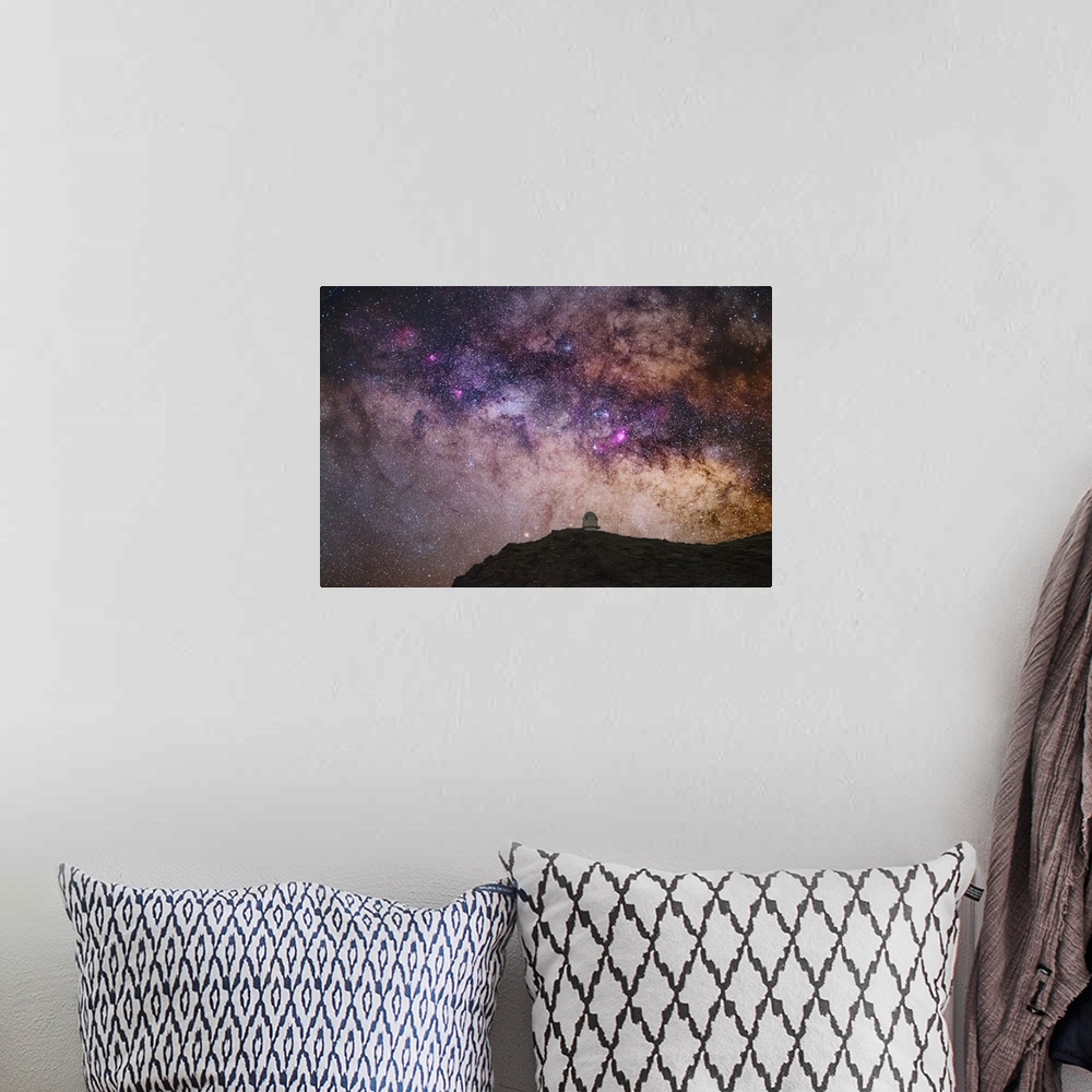 A bohemian room featuring Milky Way over the Nordic Optical Telescope (NOT) telescope, Roque de los Muchachos Observatory, ...