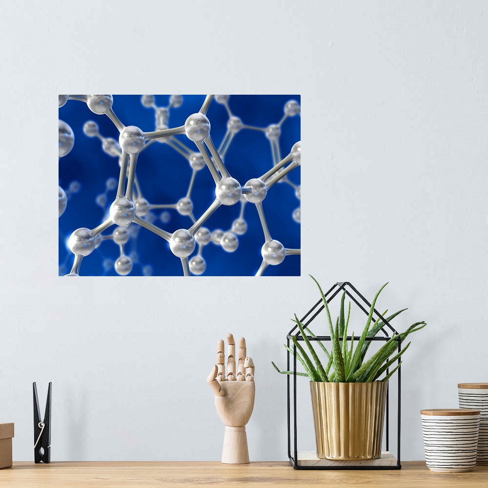 A bohemian room featuring Molecular model. Computer artwork of atoms (spheres) joined by bonds (rods) to make up a model of...