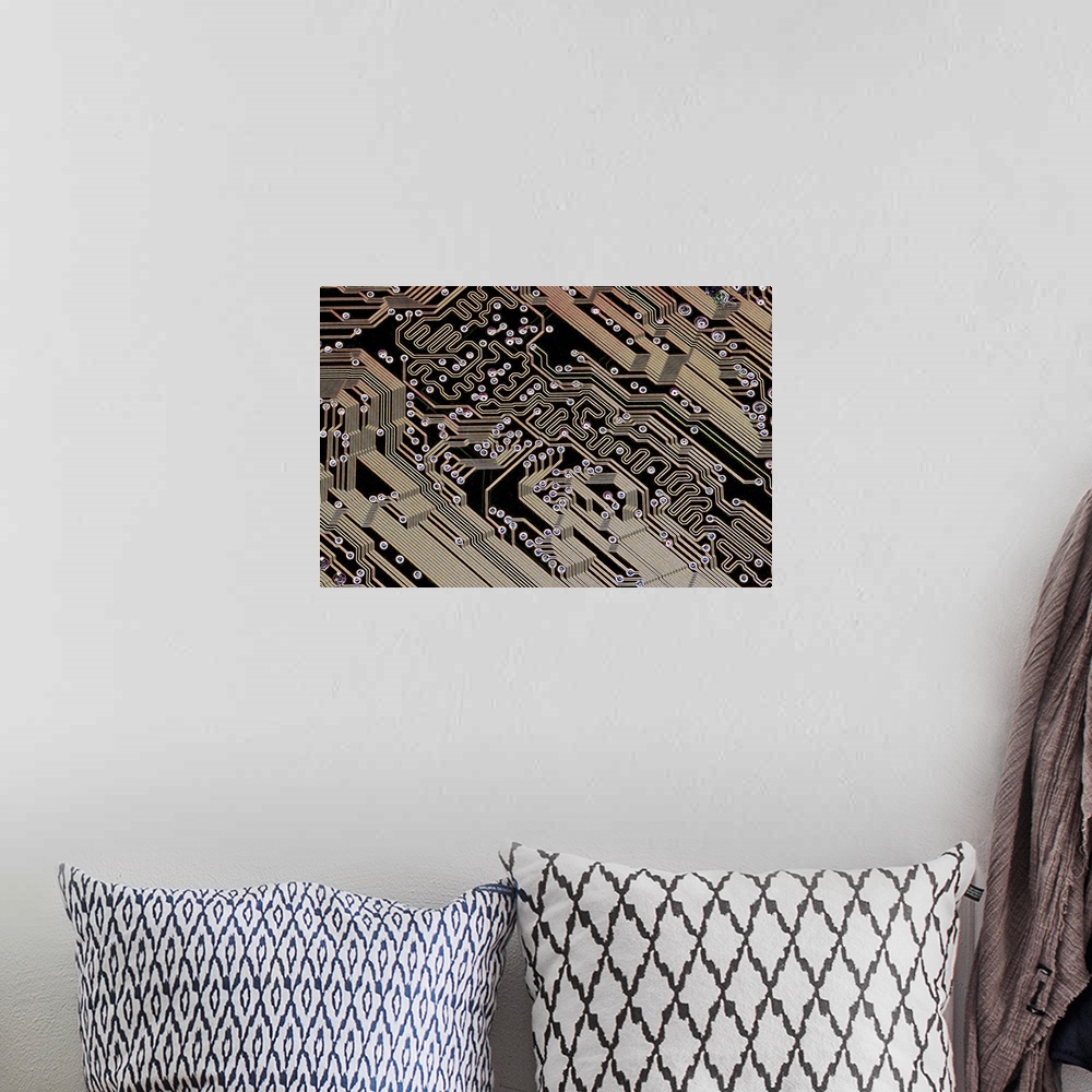 A bohemian room featuring Printed circuit board (PCB). Computer artwork of the PCB from a motherboard (main circuit board) ...