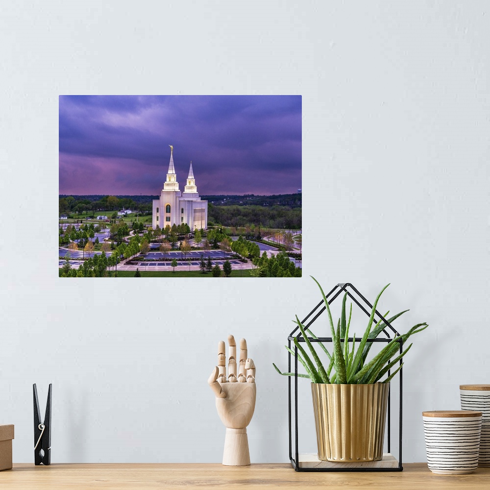 A bohemian room featuring The Kansas City Missouri Temple has double towers, an architectural quality that distinguishes it...