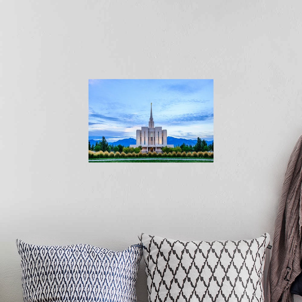 A bohemian room featuring The Oquirrh Mountain Utah Temple was dedicated in 2006 by Gordon B. Hinckley and again in 2009 by...