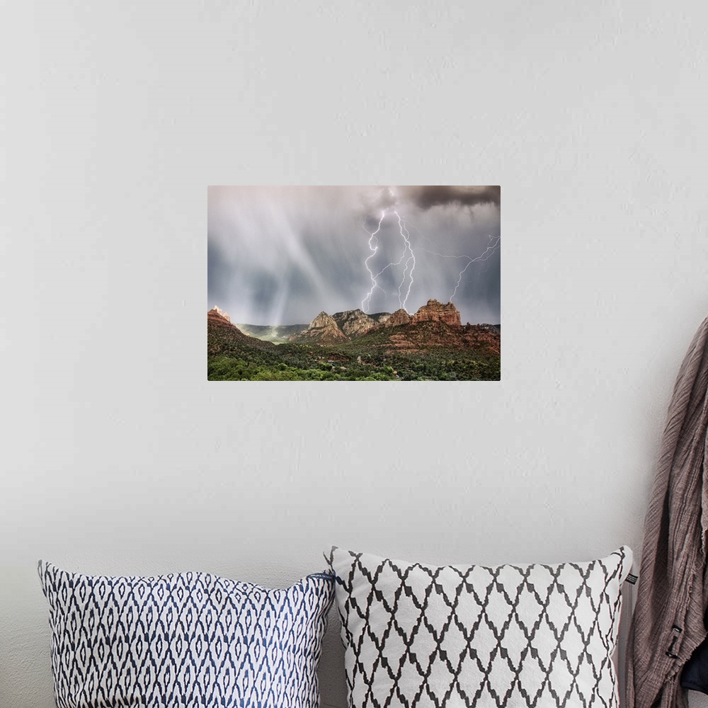 A bohemian room featuring Lightning storm over Sedona, Arizona.
