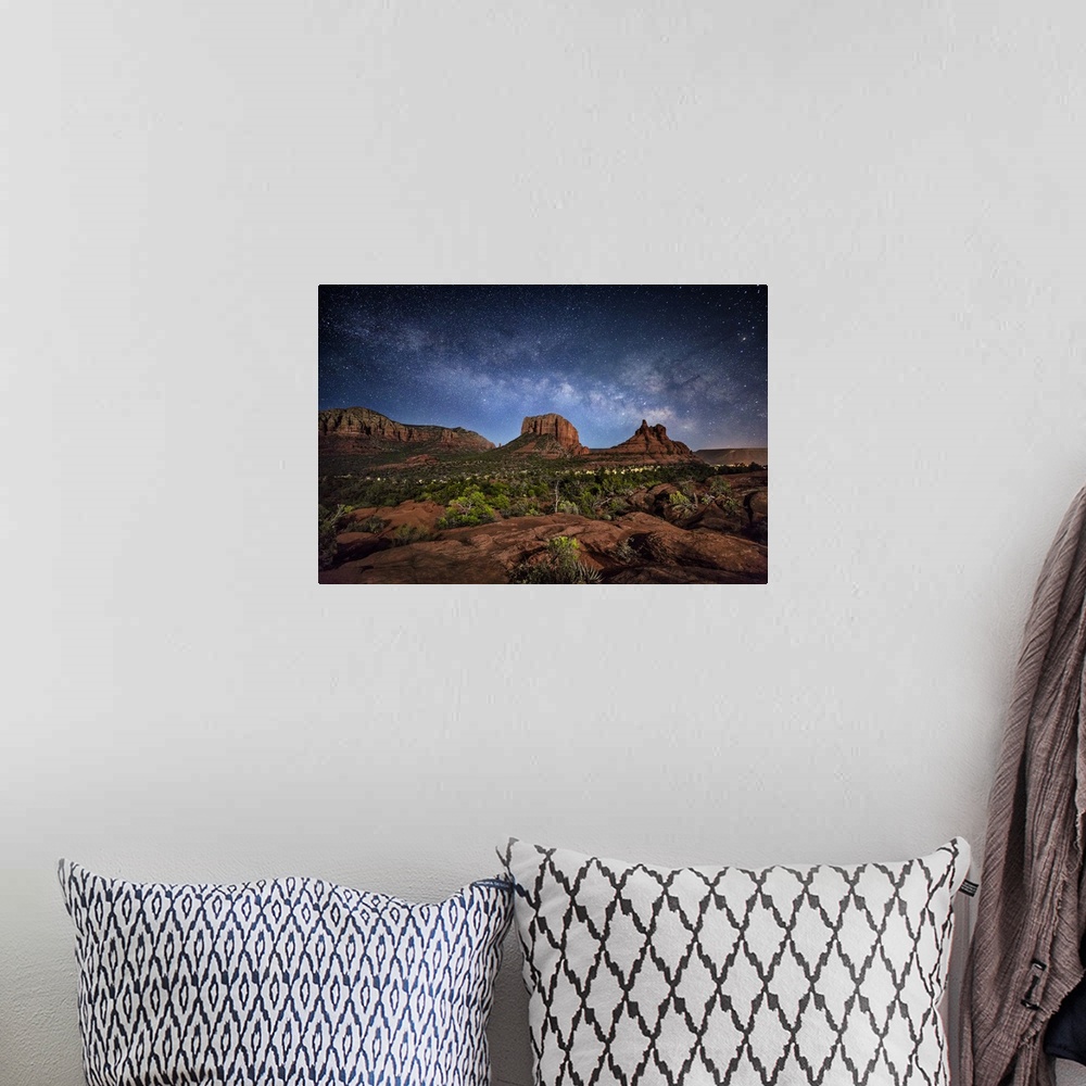 A bohemian room featuring Milky Way above the red rocks of Sedona, Arizona.