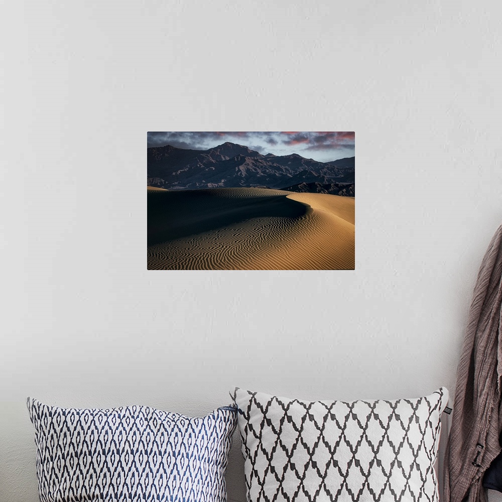 A bohemian room featuring Sunrise at the Mesquite Sand Dunes at Death Valley National Park