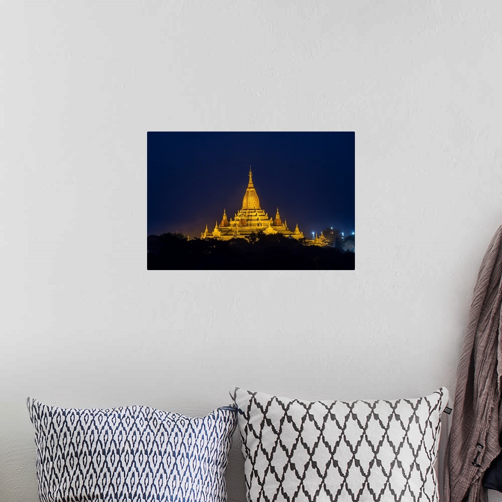 A bohemian room featuring Sunrise with temples in Bagan, Burma.