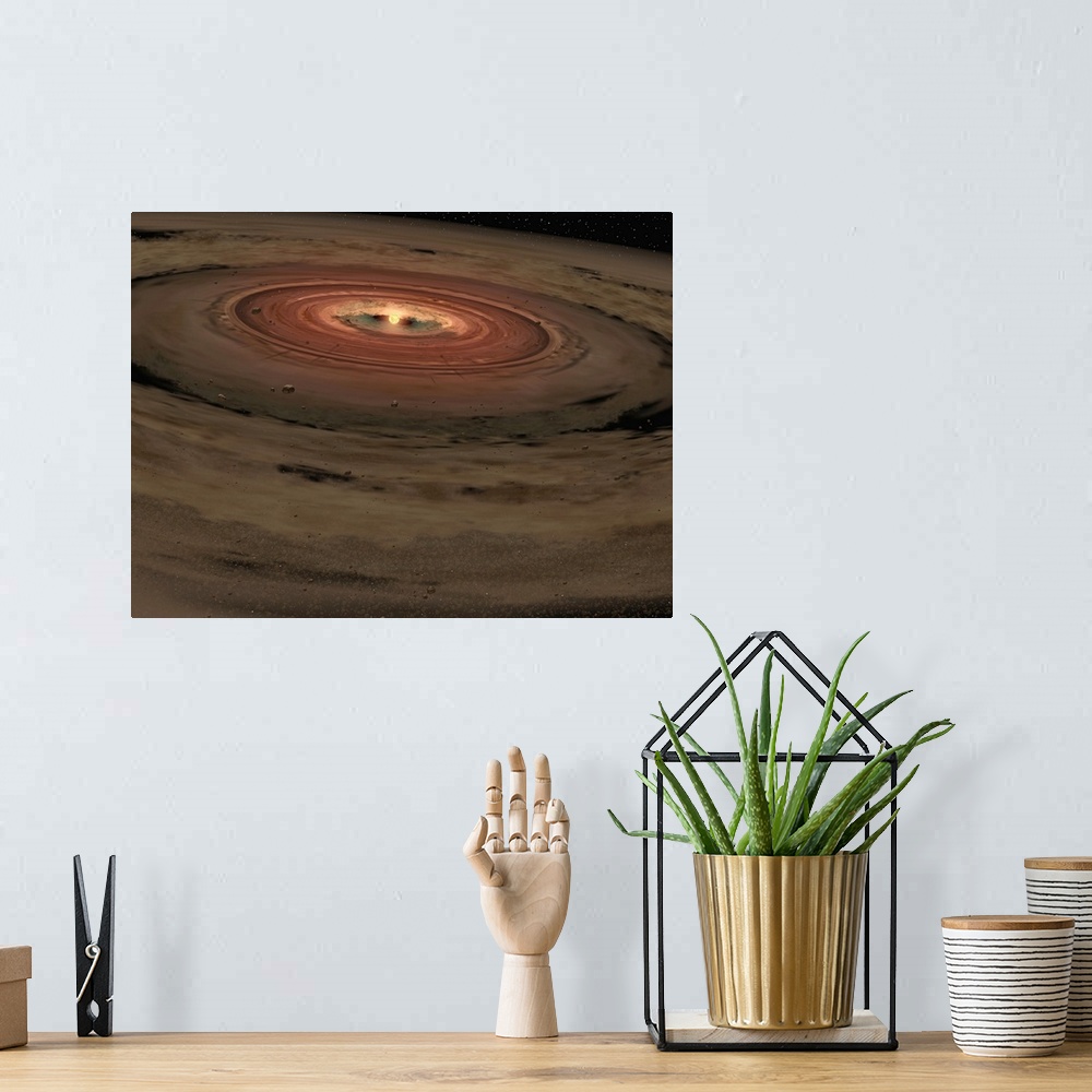 A bohemian room featuring A brown dwarf surrounded by a swirling disk of planetbuilding dust