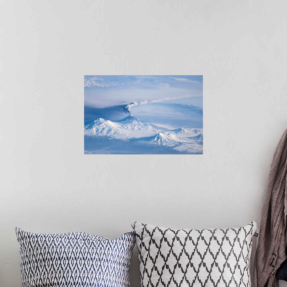 A bohemian room featuring An eruption plume emanating from Kliuchevskoi, one of the many active volcanoes on the Kamchatka ...