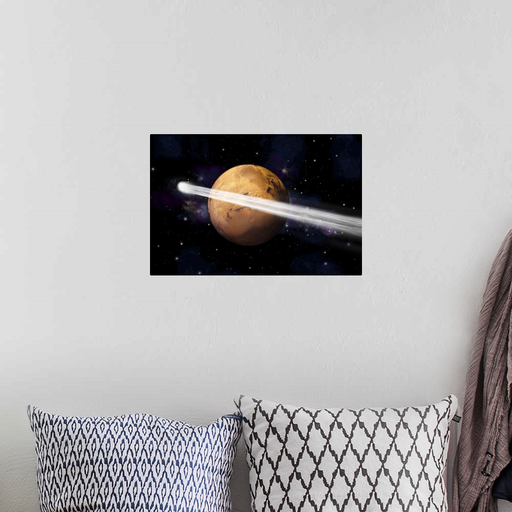A bohemian room featuring Artist's depiction of the comet C/2013 A1 making a close pass by Mars.