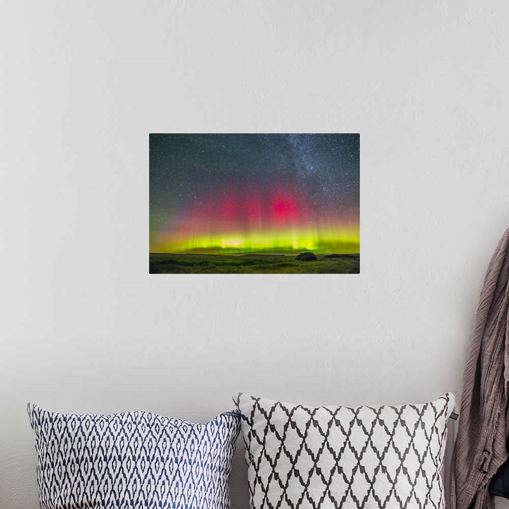 A bohemian room featuring August 26-27, 2014 - Aurora borealis above Grasslands National Park in Saskatchewan, Canada.