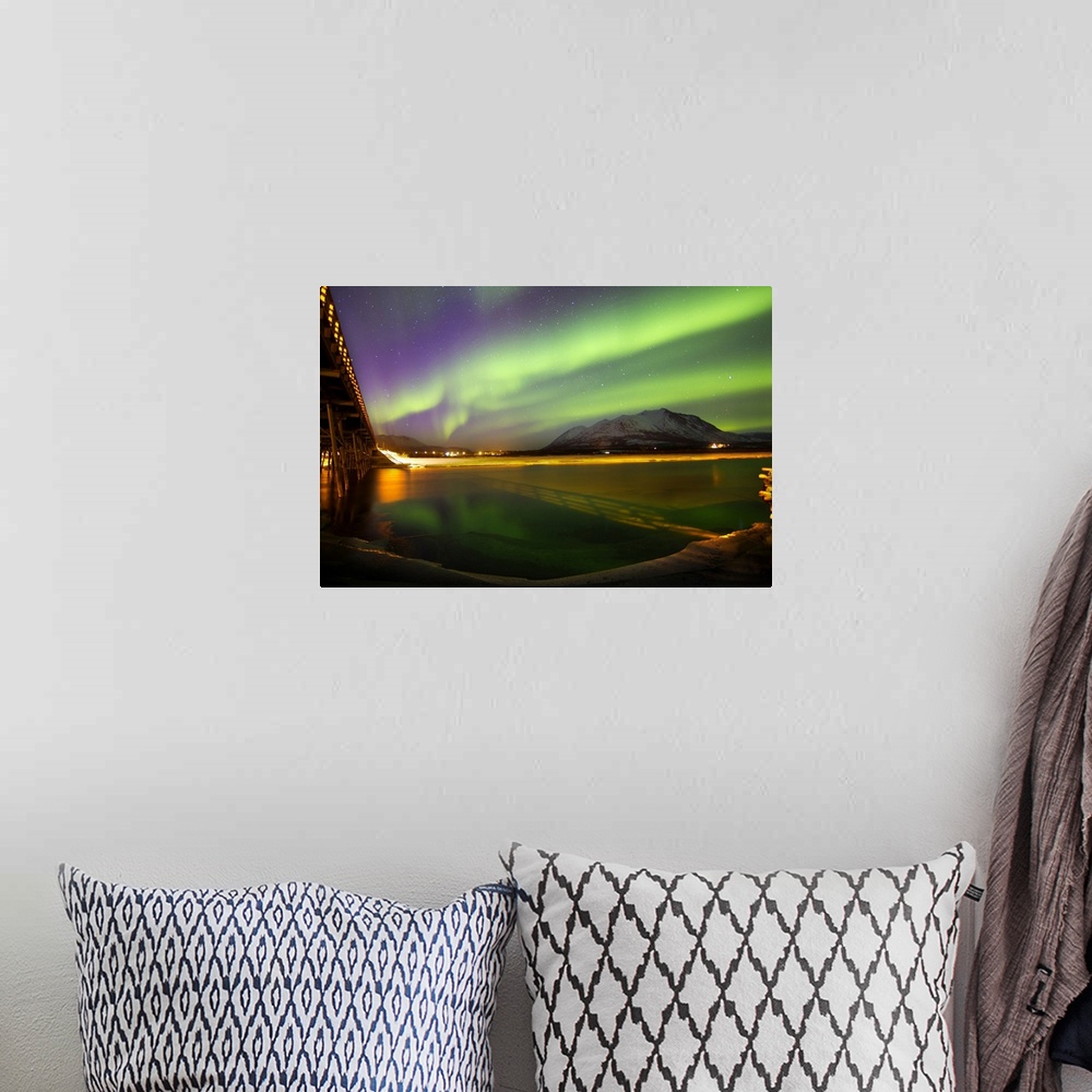 A bohemian room featuring Aurora borealis over Nares Lake, Carcross, Yukon, Canada.