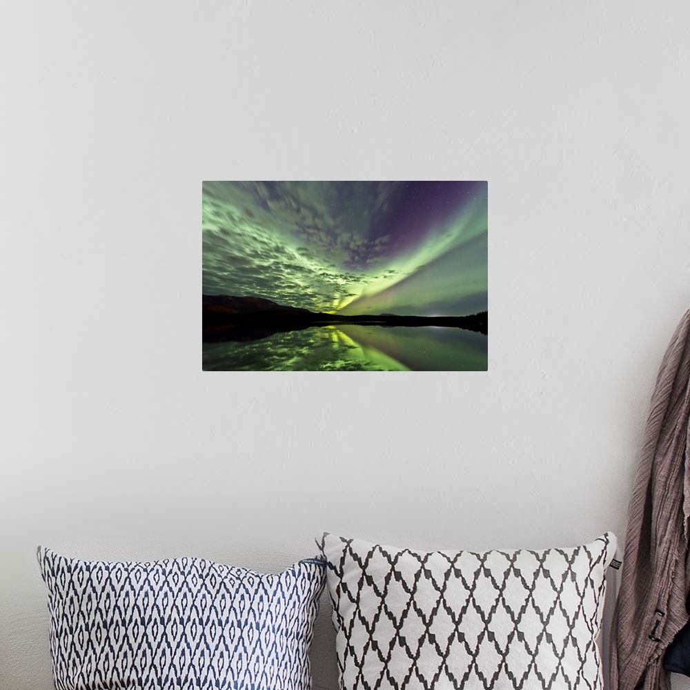 A bohemian room featuring Aurora borealis over Schwatka Lake, Yukon, Canada.