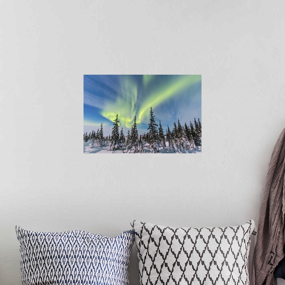 A bohemian room featuring February 9, 2014 - Aurora borealis seen from Churchill, Manitoba, Canada, in a view looking north...