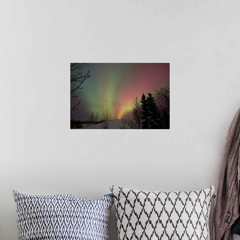 A bohemian room featuring Aurora borealis, Twin Lakes, Yukon, Canada.
