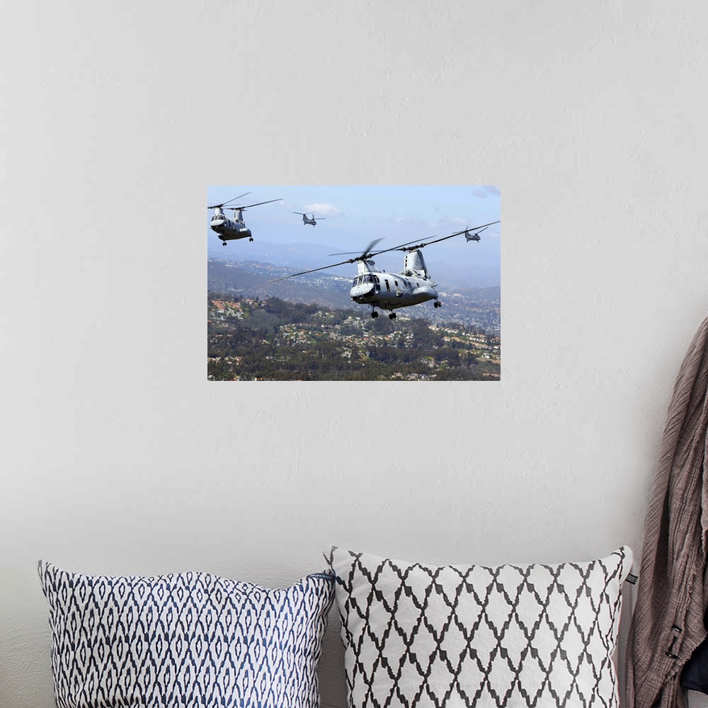 A bohemian room featuring March 31, 2014 - U.S. Marines fly CH-46E Sea Knight helicopters over San Diego, California.