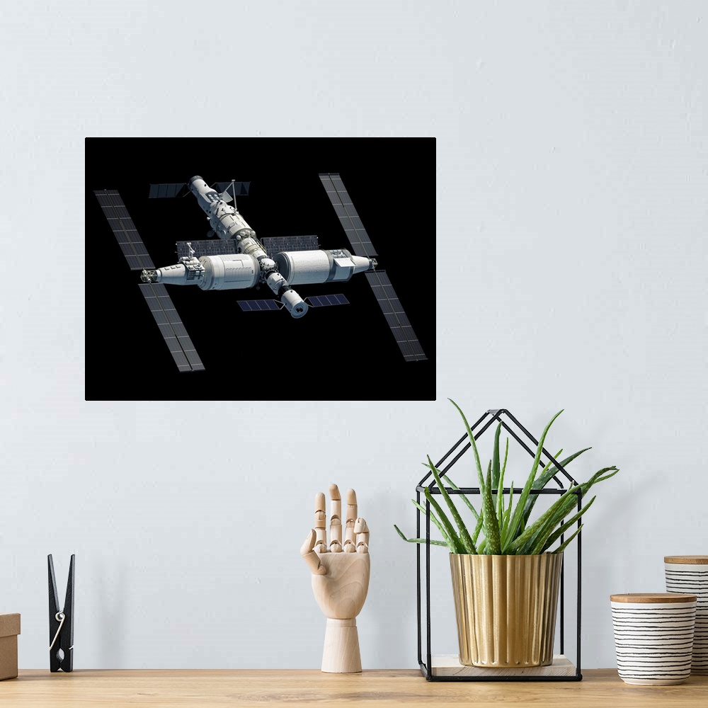 A bohemian room featuring Chinese Space Station Tiangong 2022, complete view.