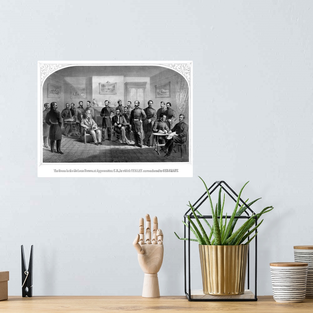A bohemian room featuring Vintage Civil War print of General Lee surrendering his Confederate forces to General Grant. It r...