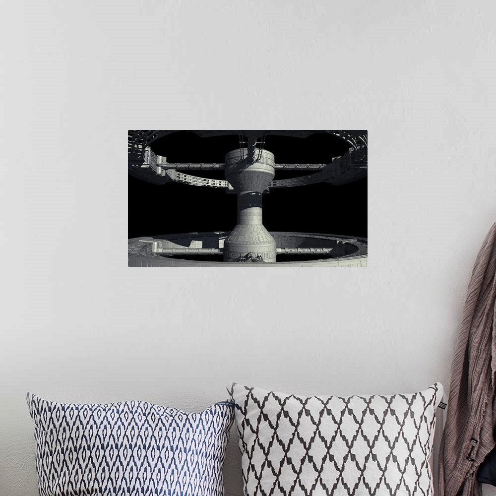 A bohemian room featuring Close-up of space station from 2001: A Space Odyssey.