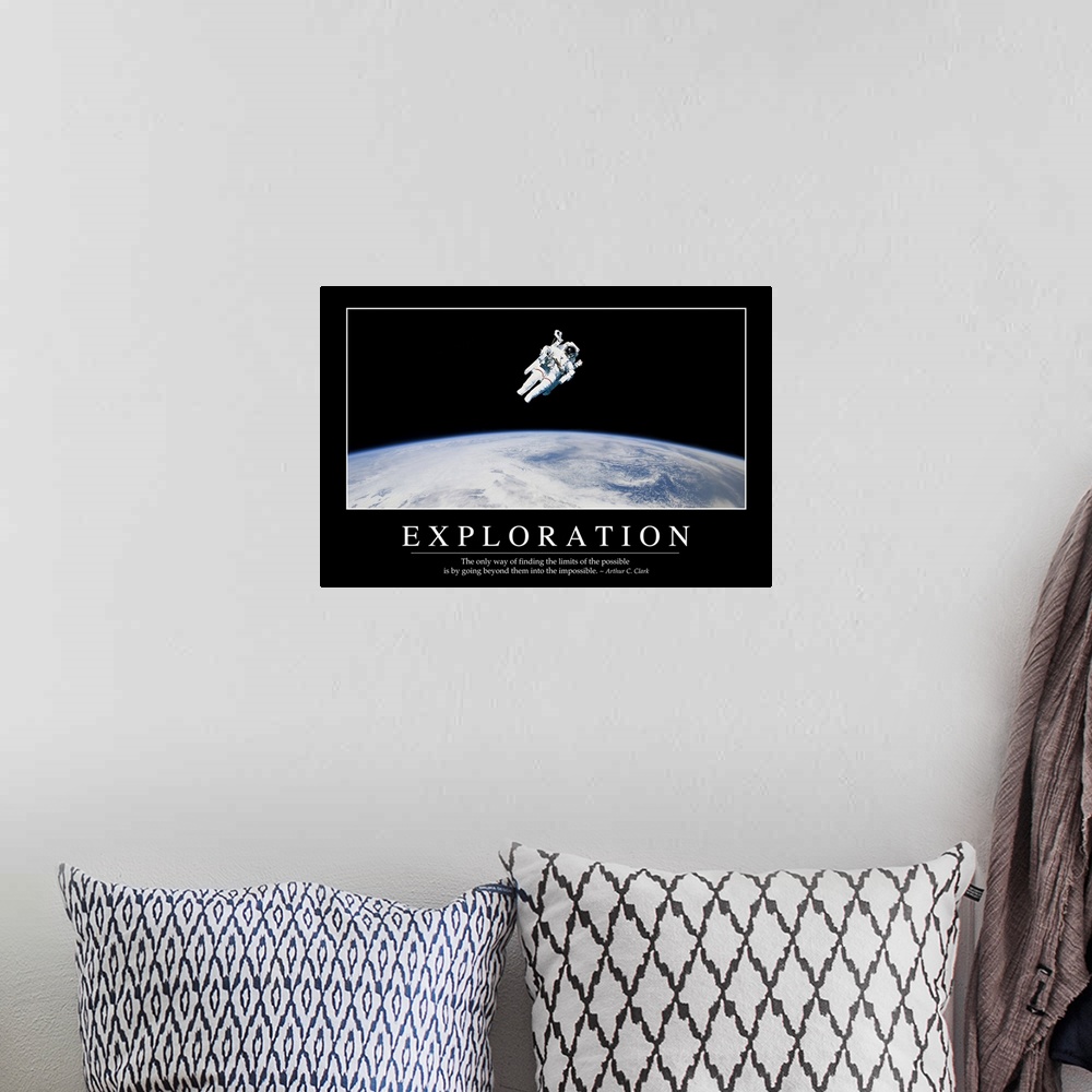 A bohemian room featuring Exploration: Inspirational Quote and Motivational Poster