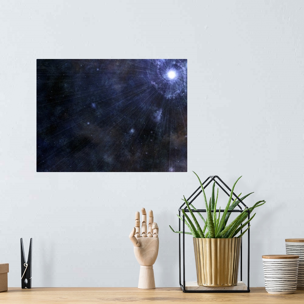 A bohemian room featuring Illustration of a bright star in outer space