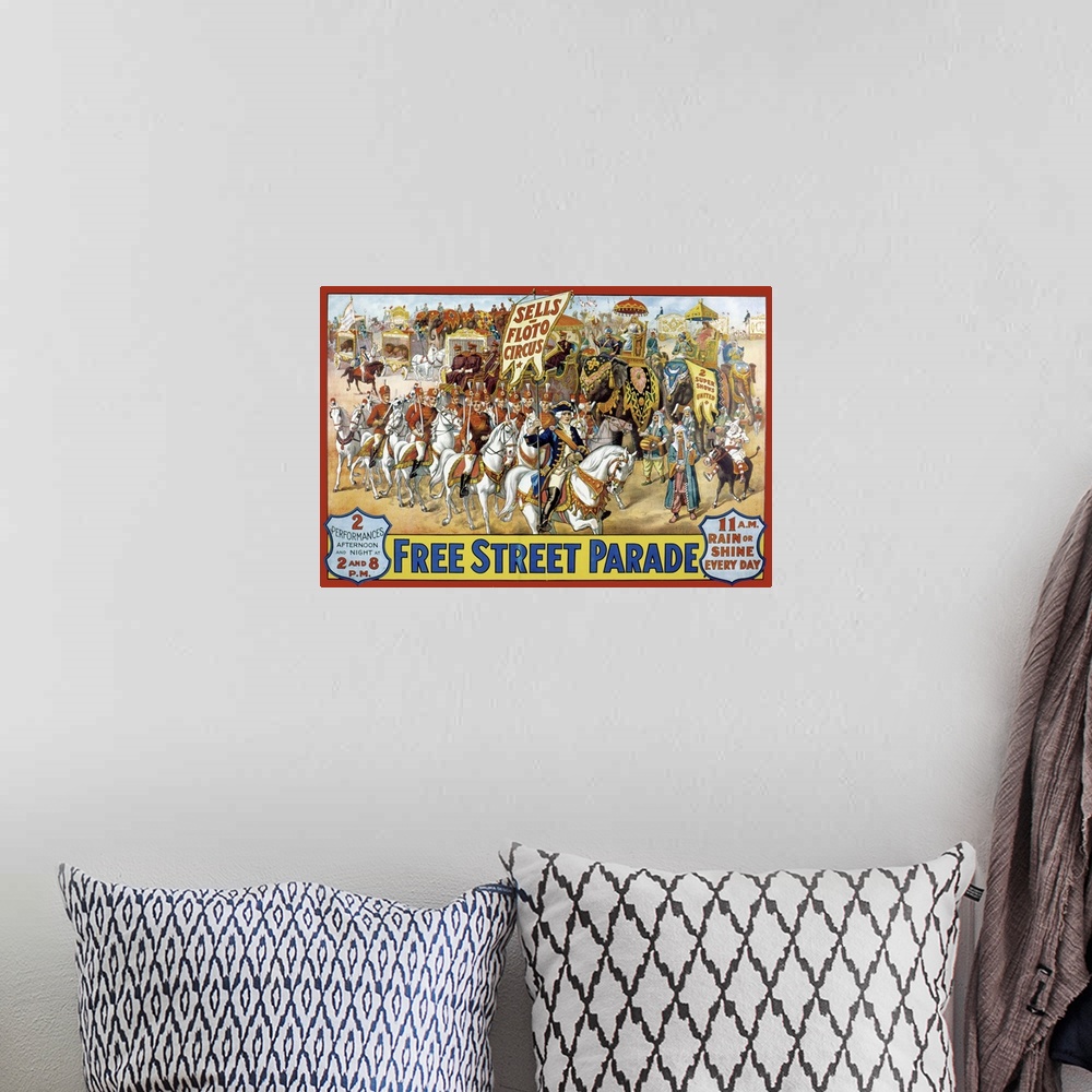A bohemian room featuring Lithograph Poster Advertising The Upcoming Street Parade Of The Sells-Floto Circus