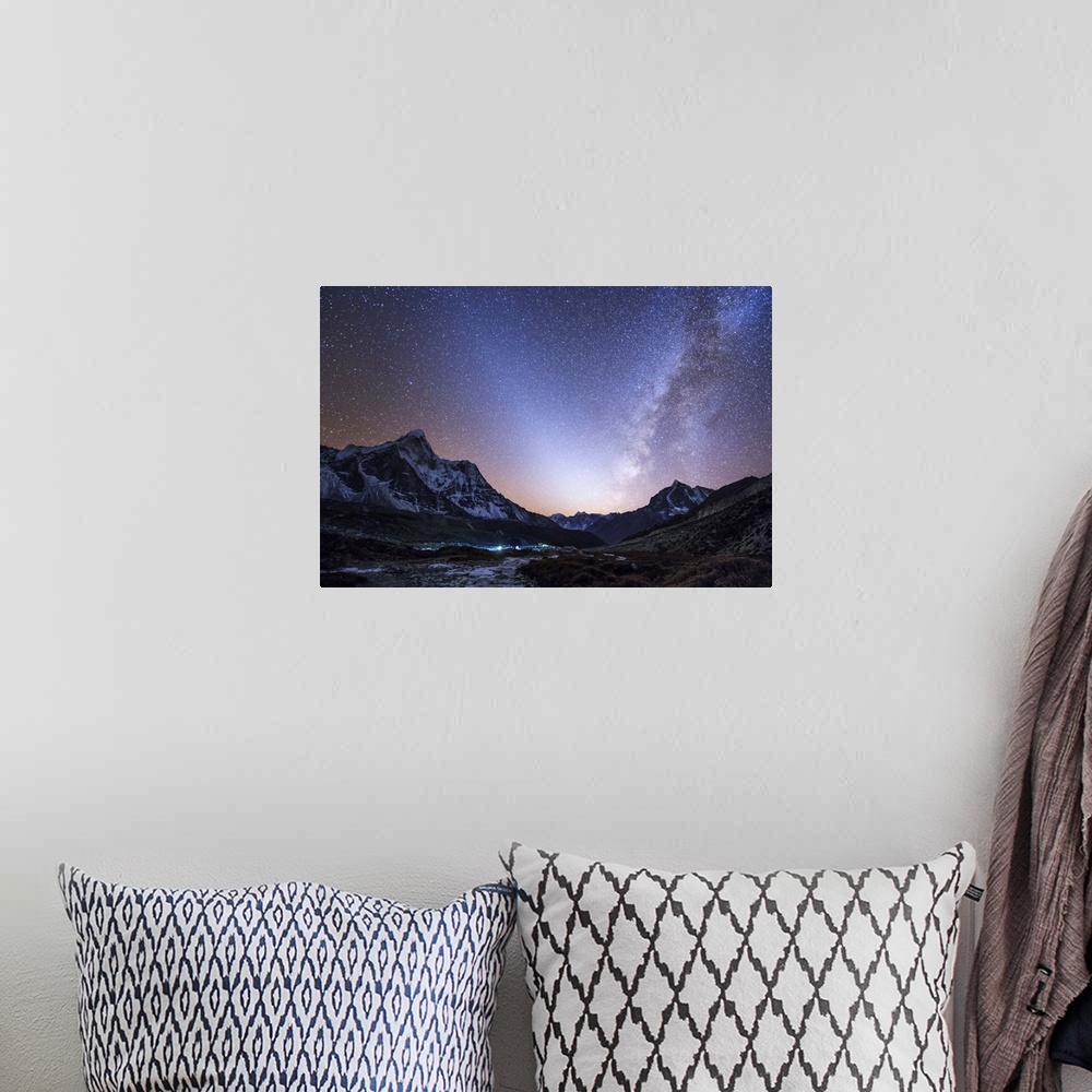 A bohemian room featuring Milky way vs. zodiacal light, a celestial V was captured after sunset over the Himalayas in easte...