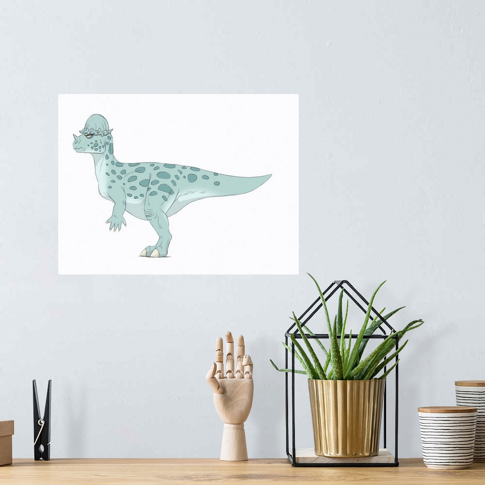 A bohemian room featuring Pachycephalosaurus pencil drawing with digital color.