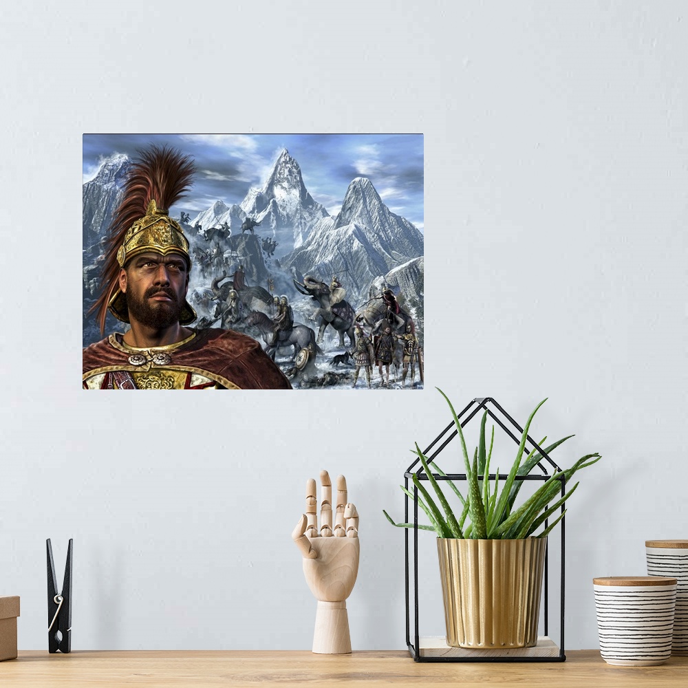 A bohemian room featuring Portrait of Hannibal and his troops crossing the Alps.