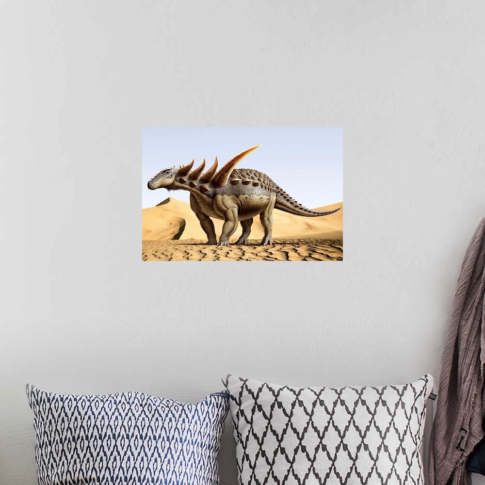 A bohemian room featuring Sauropelta, a nodosaurid dinosaur that existed in the Early Cretaceous Period.