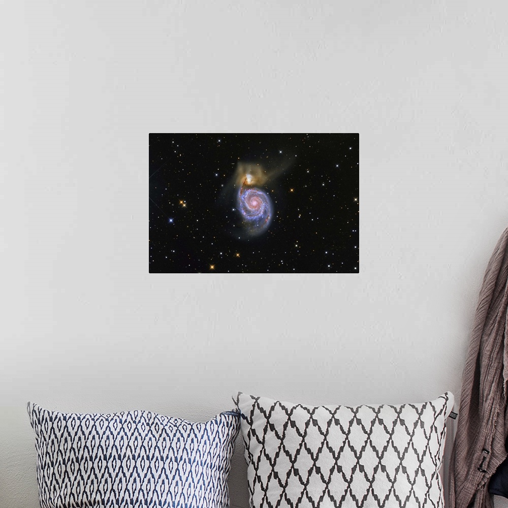A bohemian room featuring The Whirlpool Galaxy and its companion galaxy NGC 5195.