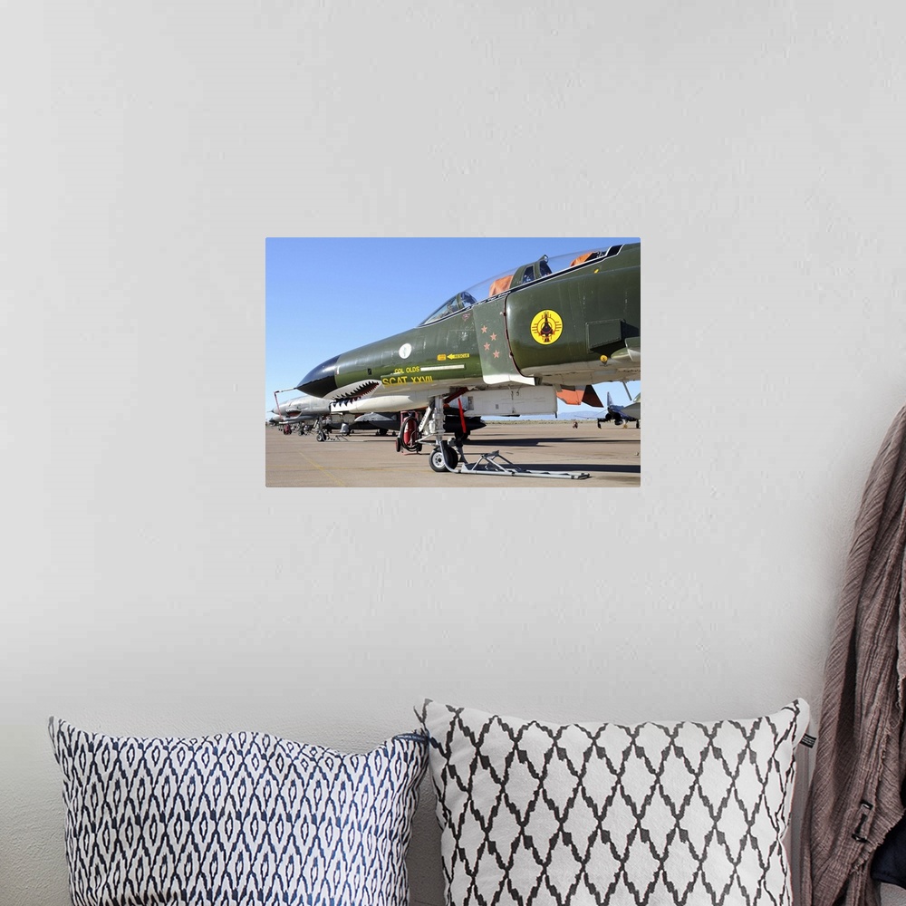 A bohemian room featuring U.S. Air Force QF-4 Phantom II with Sharkmouth of 82nd ATS, on the ramp at Holloman Air Force Bas...
