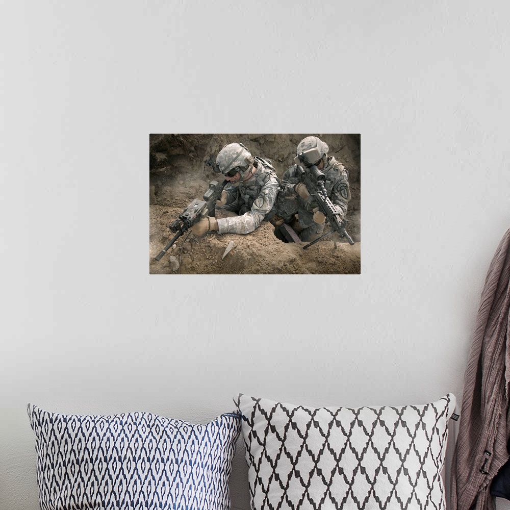 A bohemian room featuring U.S. Army Rangers in Afghanistan combat scene.