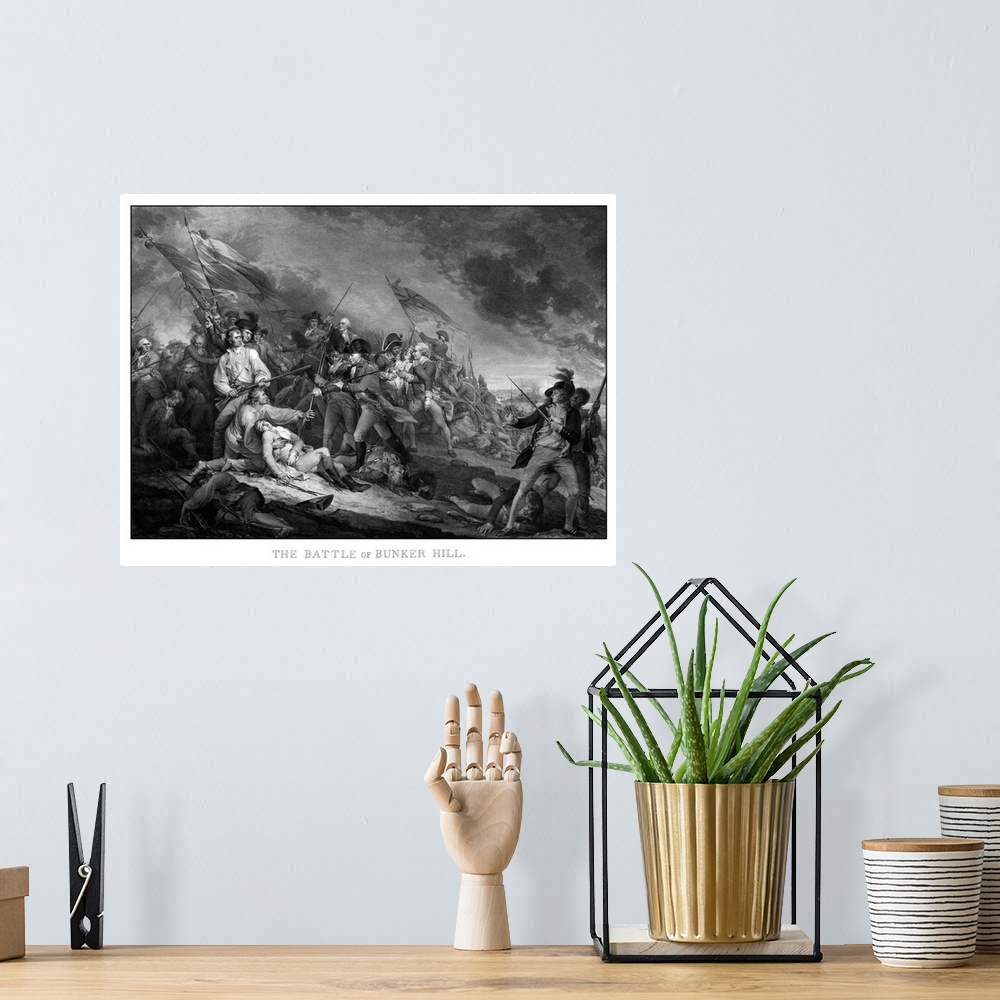 A bohemian room featuring Vintage American Revolutionary War print of the Battle of Bunker Hill. The battle took place June...
