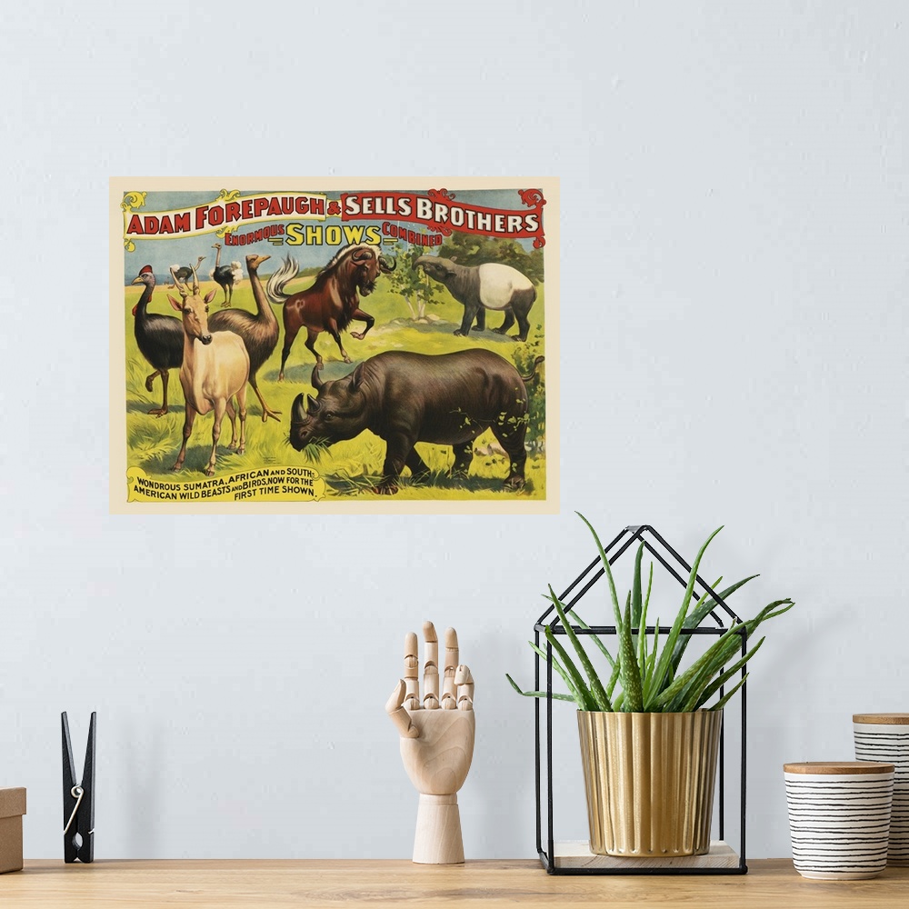 A bohemian room featuring Vintage Circus Poster For Adam Forepaugh & Sells Brothers Enormous Shows Combined