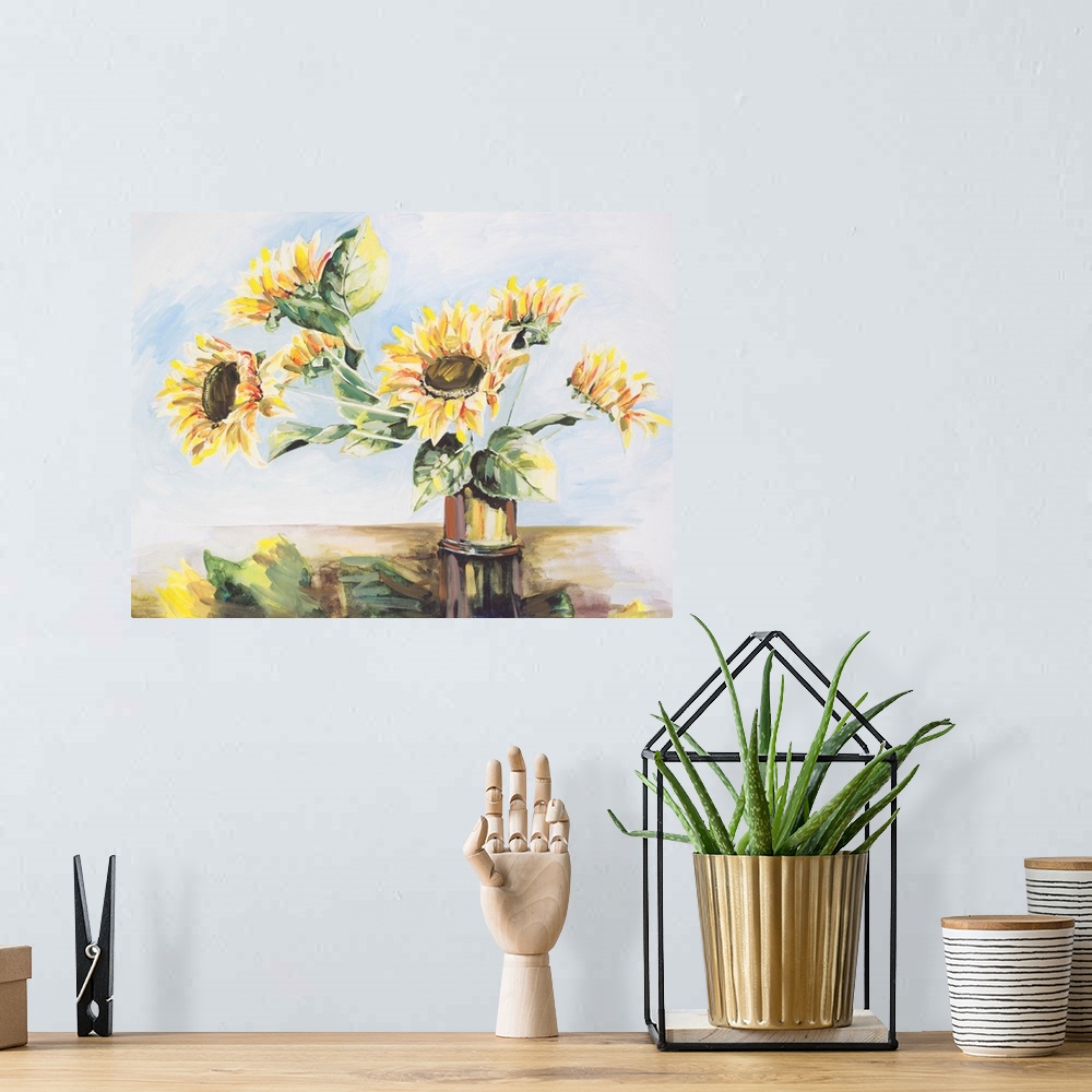 A bohemian room featuring Sunflowers On Golden Vase