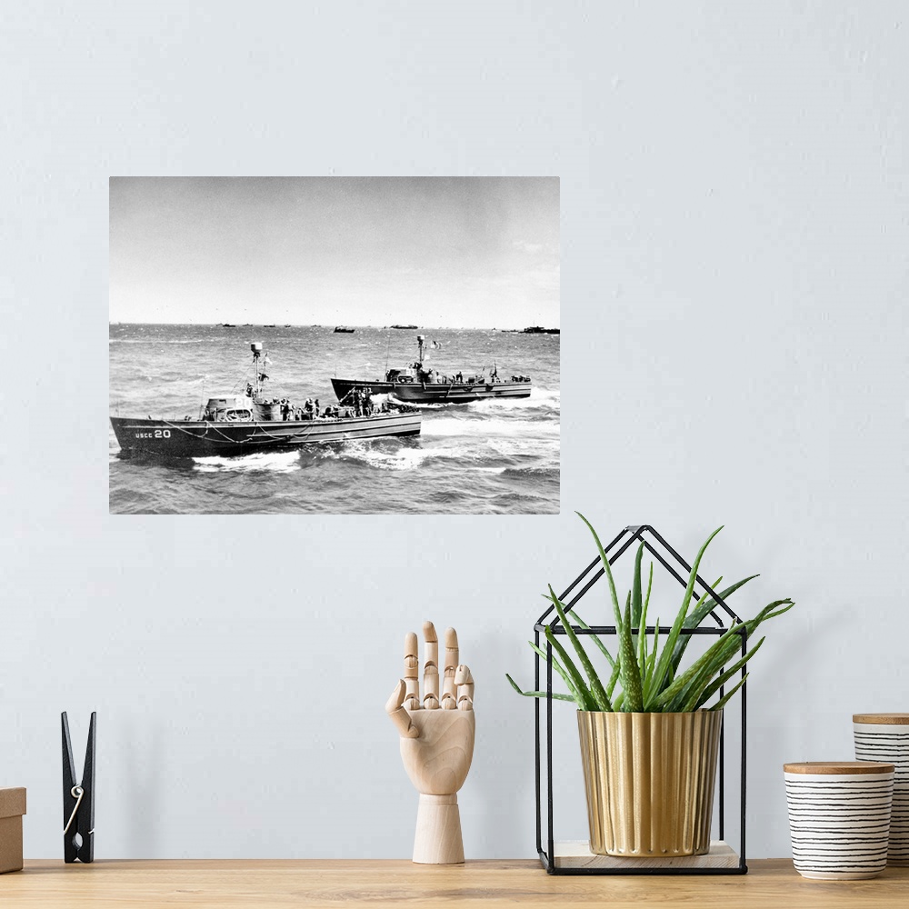 A bohemian room featuring Two cutters of the U.S. Coast Guard rescue flotilla at the invasion of Normandy, France, 6 June 1...