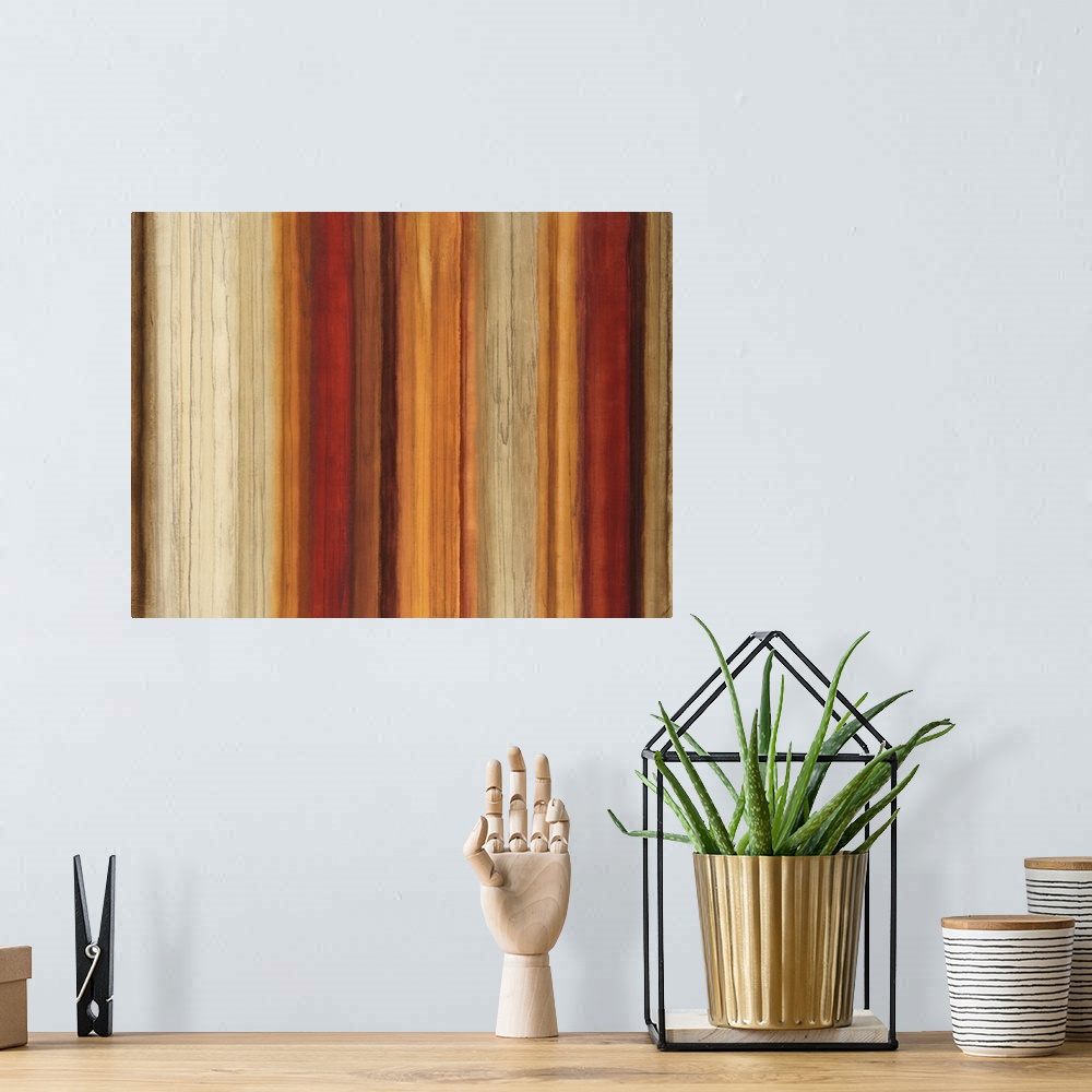 A bohemian room featuring Landscape, large abstract artwork for a living room or office of vertical stripes in varying thic...