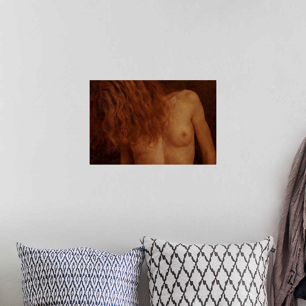 A bohemian room featuring A naked female with long hair