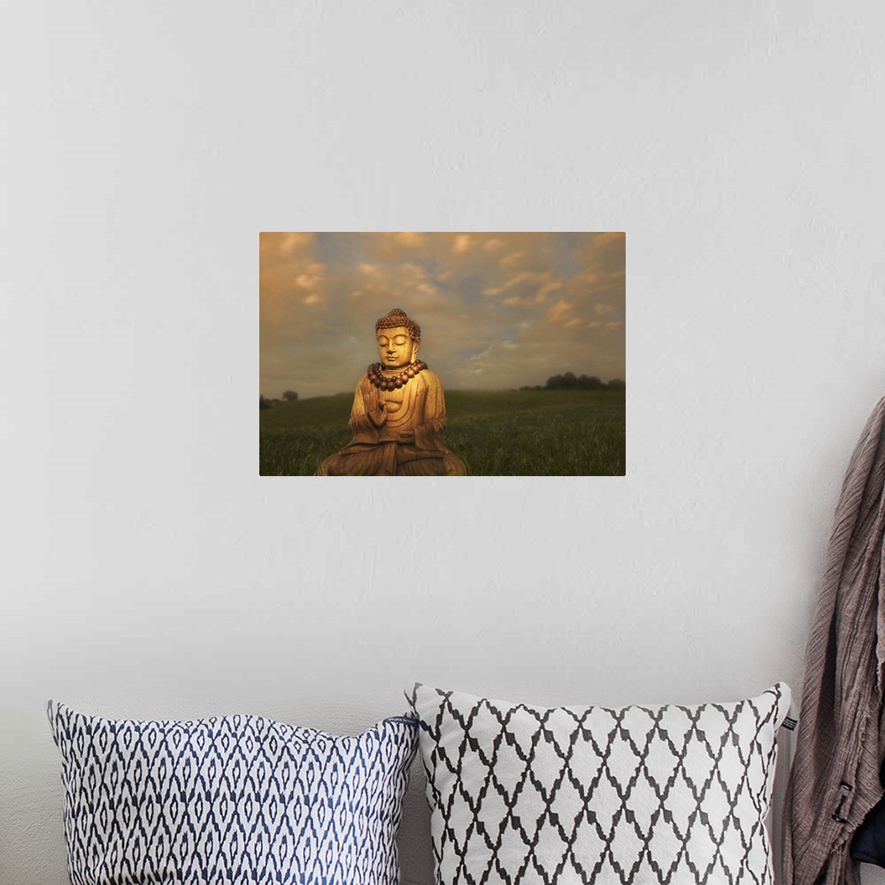 A bohemian room featuring A bhudda in a field