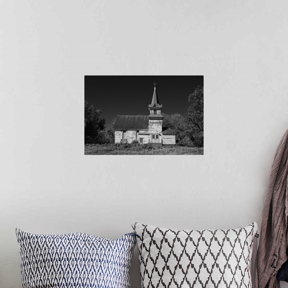 A bohemian room featuring Old church in rural landscape in Cavalier County USA
