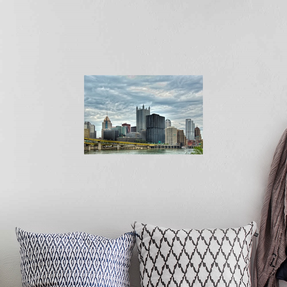 A bohemian room featuring High rise building across the river in Pittsburgh