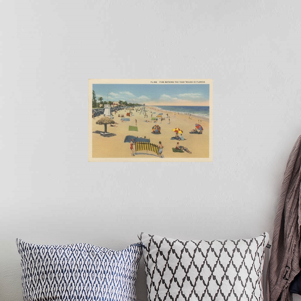 A bohemian room featuring Beach Postcard I Plain Border
