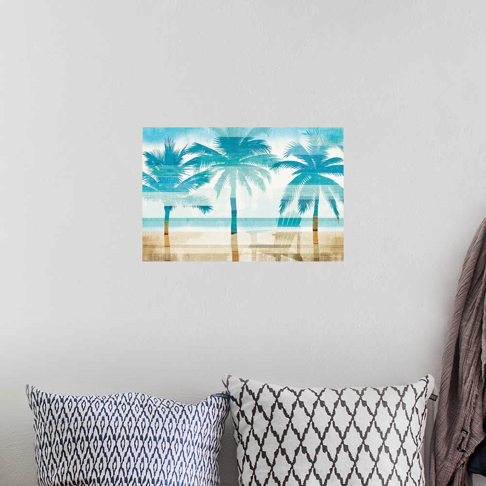 A bohemian room featuring Beachscape Palms with chair