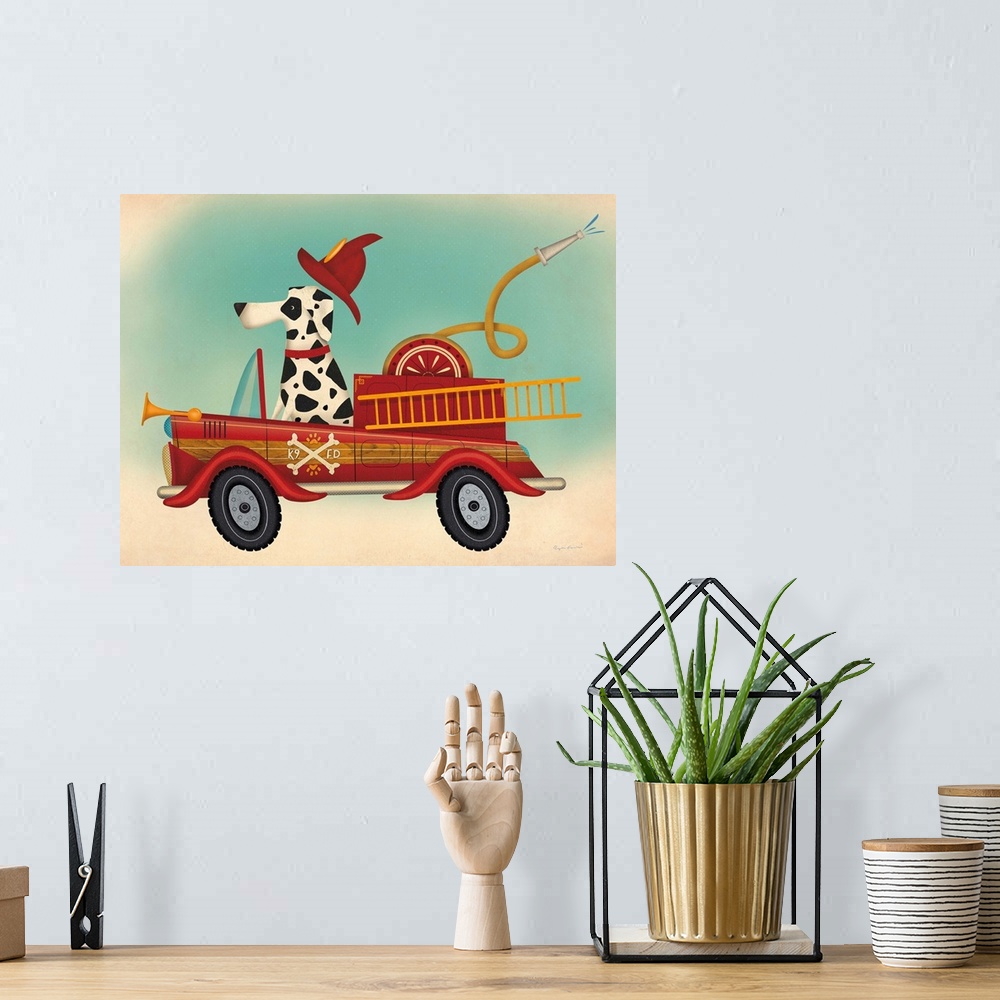 A bohemian room featuring K9 Fire Department