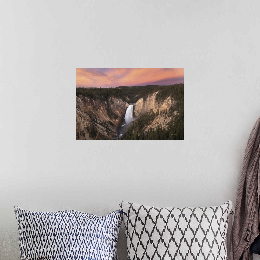 A bohemian room featuring Sunrise over Lower Falls of the Yellowstone River seen from Lookout Point, Yellowstone National Park