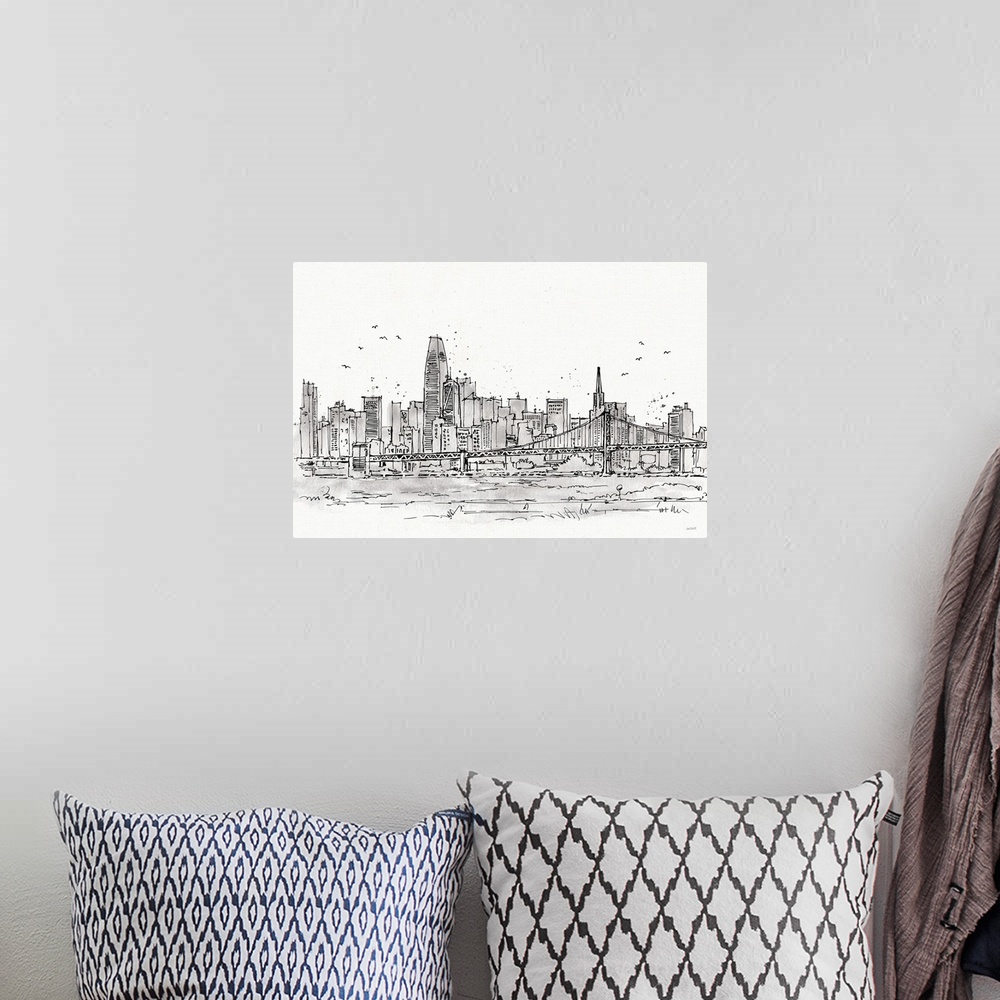 A bohemian room featuring Skyline Sketches VII No Words Flowers