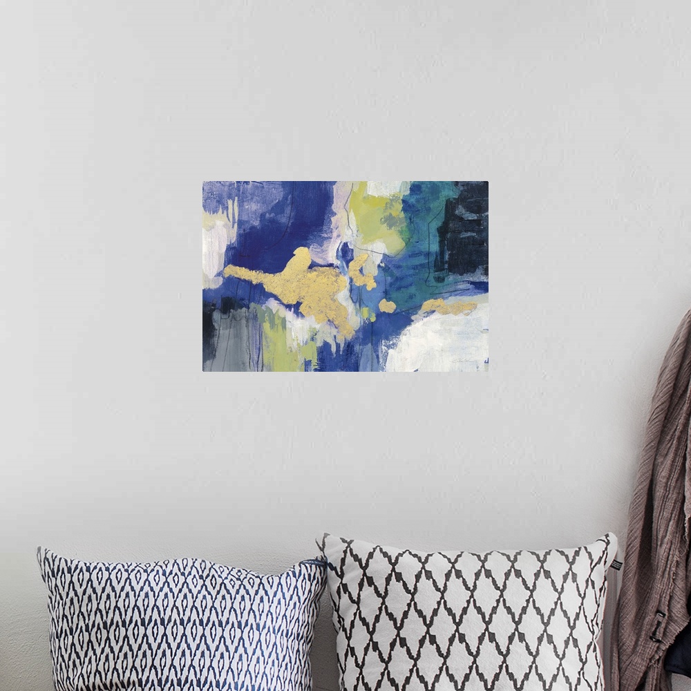 A bohemian room featuring Sparkle Abstract III Blue