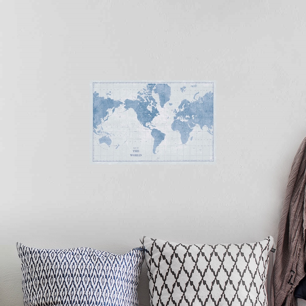 A bohemian room featuring World Map White and Blue