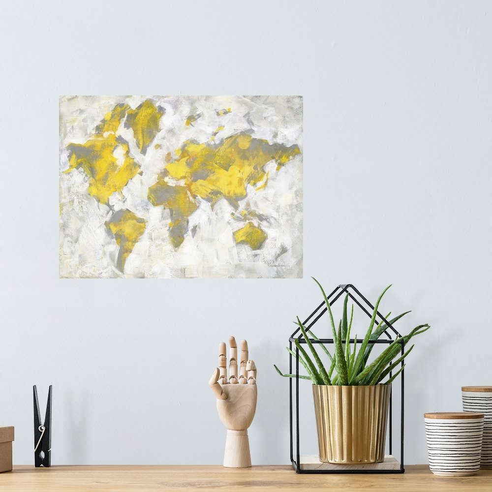 A bohemian room featuring World Map Yellow Gray