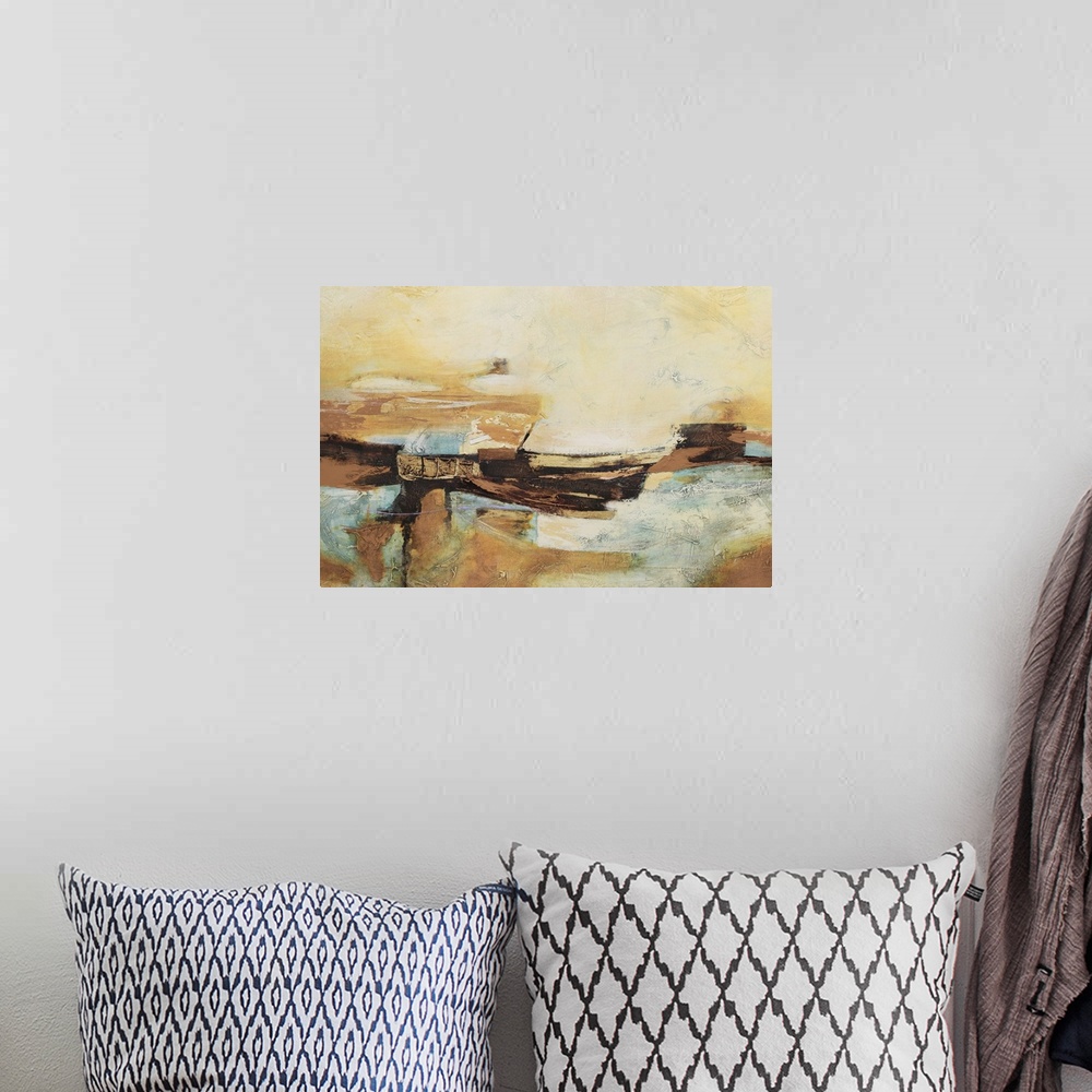 A bohemian room featuring Sweeping brush strokes flow through this warm toned abstract artwork.